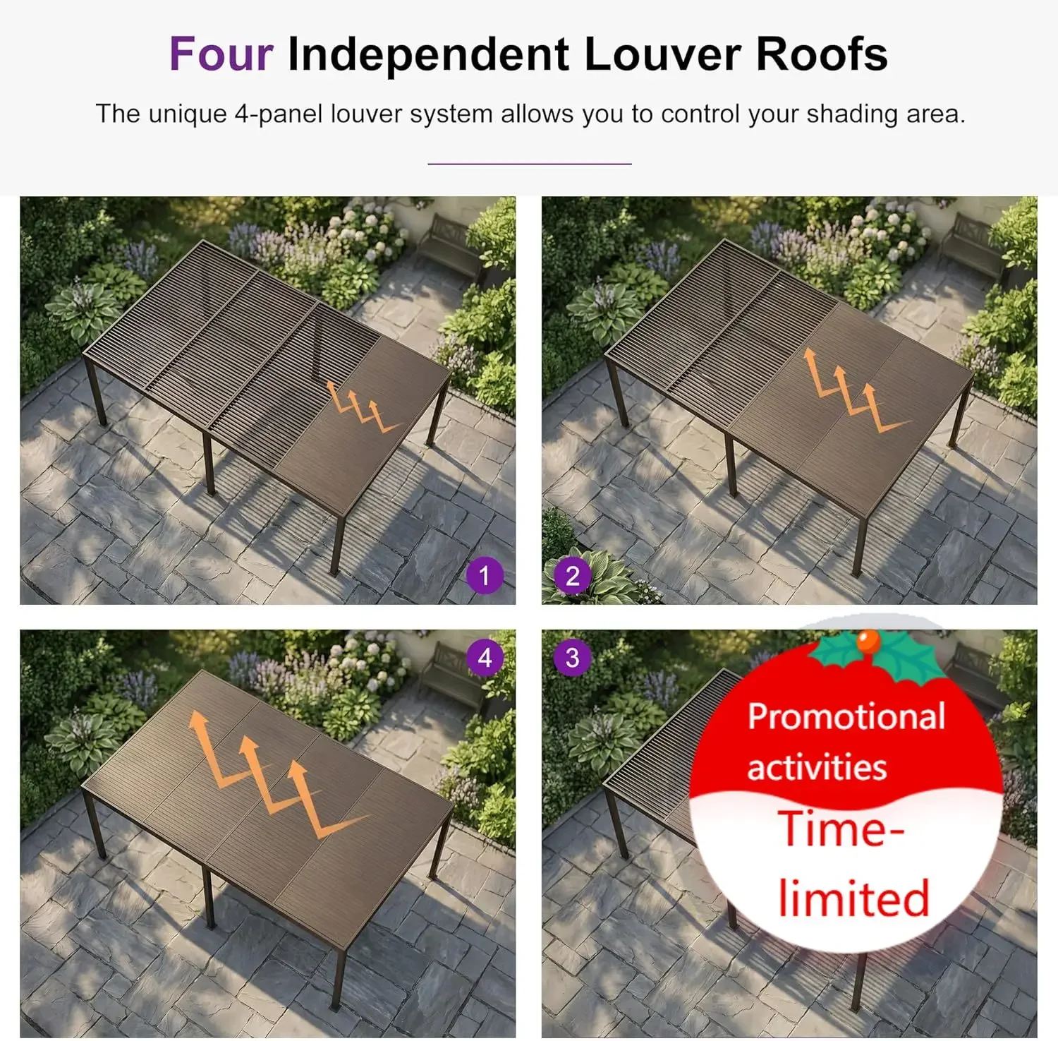 Louvered Pergola 14' × 24' Outdoor Hardtop Gazebo Sun Shade with Adjustable Canopy Patio Aluminum Retractable Roof for Outside D
