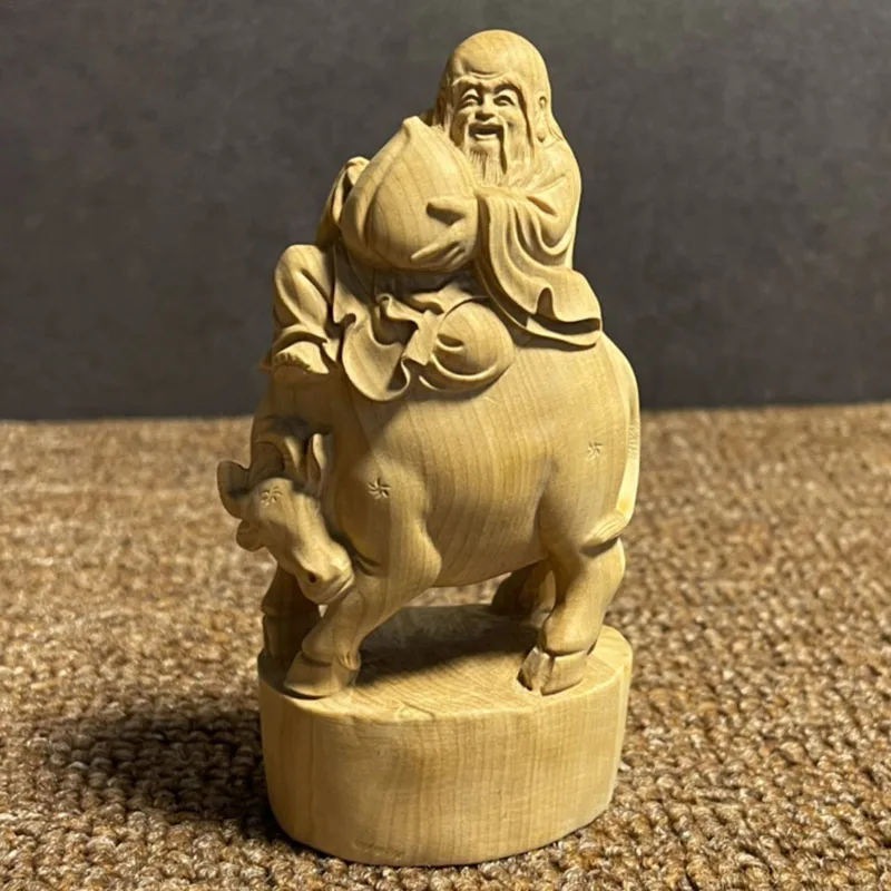 BY225 - 11 X 6 X 4 CM Boxwood Carving Figurine : Immortal Riding Buffalo Ox