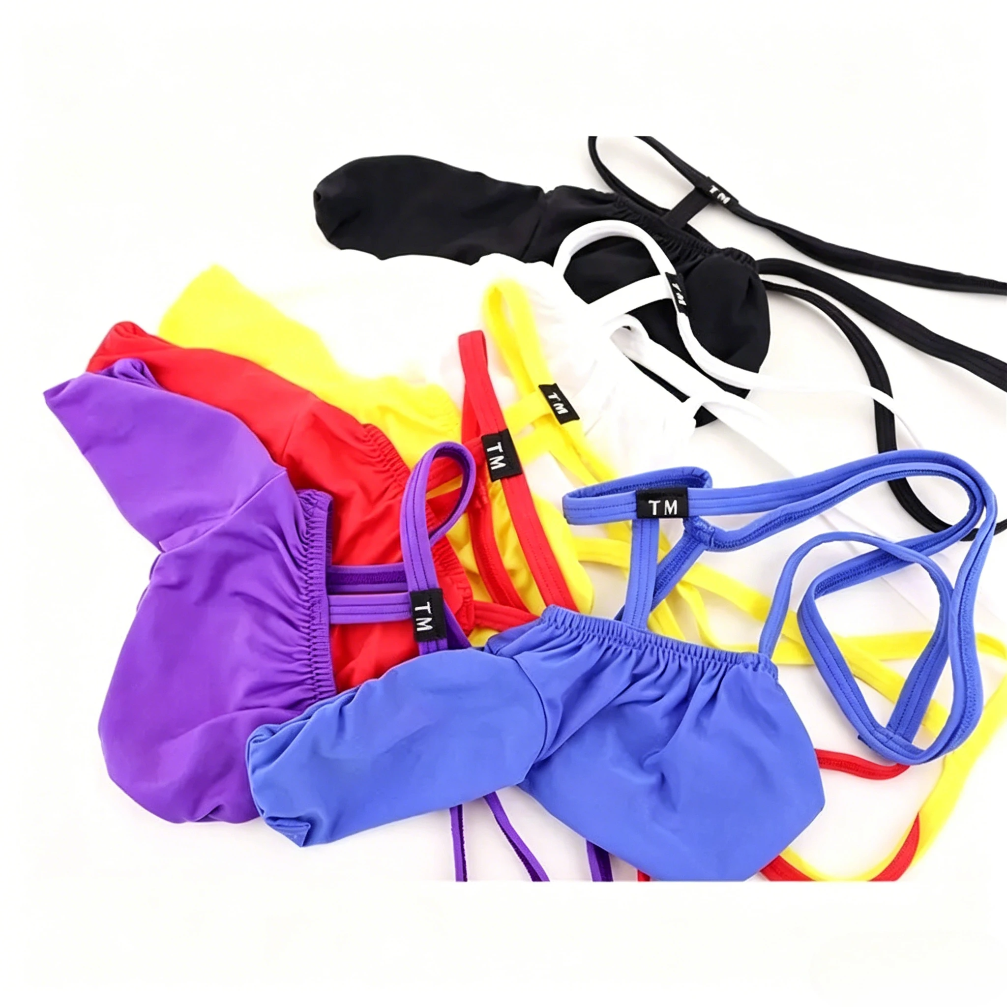 Ruched Elephant Nose Big Pouch Ice Silk Thong Double Thin Strap Low Waist Elastic Sexy Men T-string Erotic Underpants