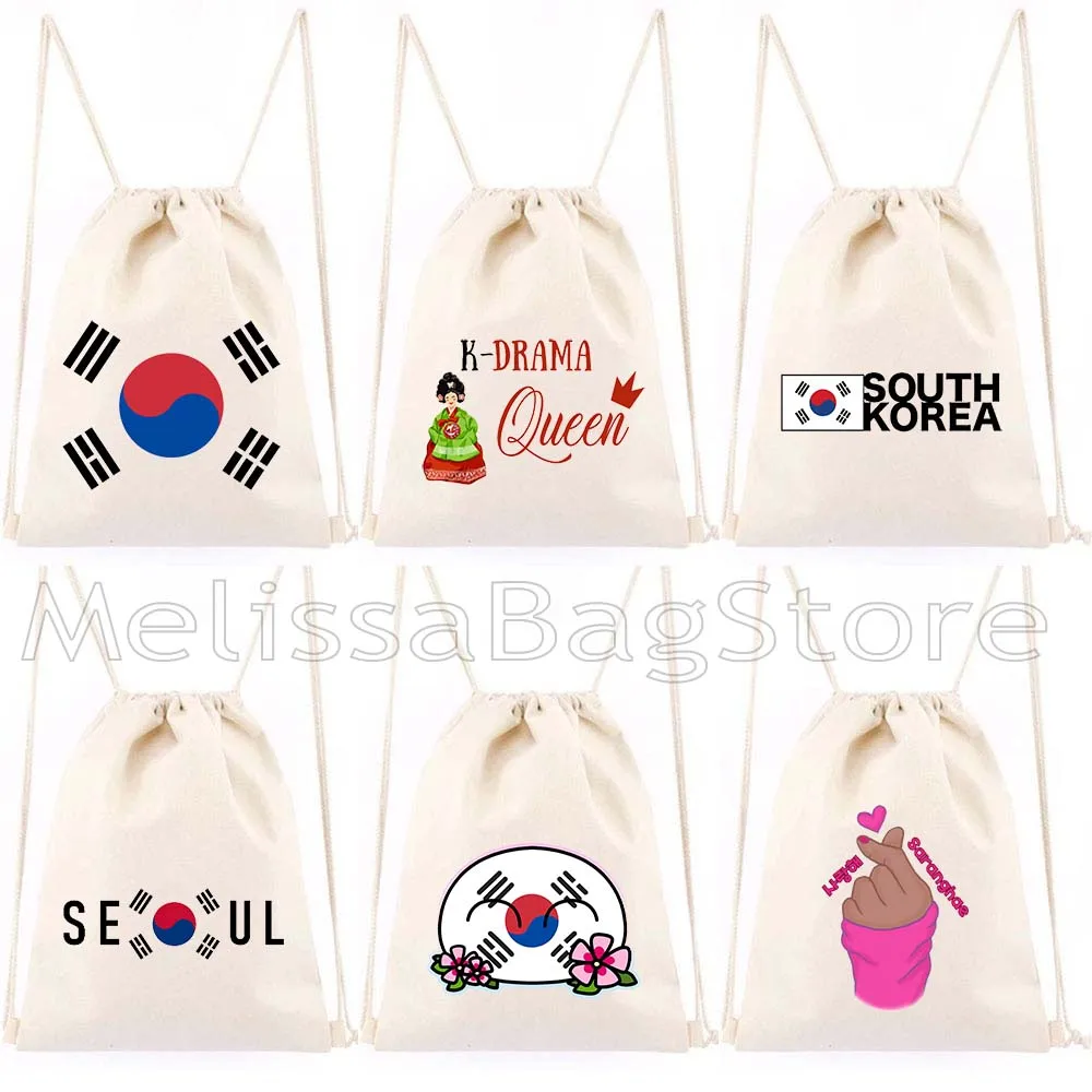 

KPOP Флаг Южной Кореи Seoul Ulzzang Ins Палец Сердце Холст Рюкзак Сумки Спортивный Тренажерный Зал Йога Туризм Сумка Сумка