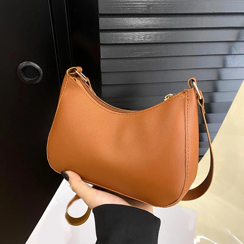 Retro einfarbig pu Leder Schulter Achsel Tasche Damenmode Handtaschen Hobos Geldbörsen und Handtasche Damen Umhängetaschen – Detail 9