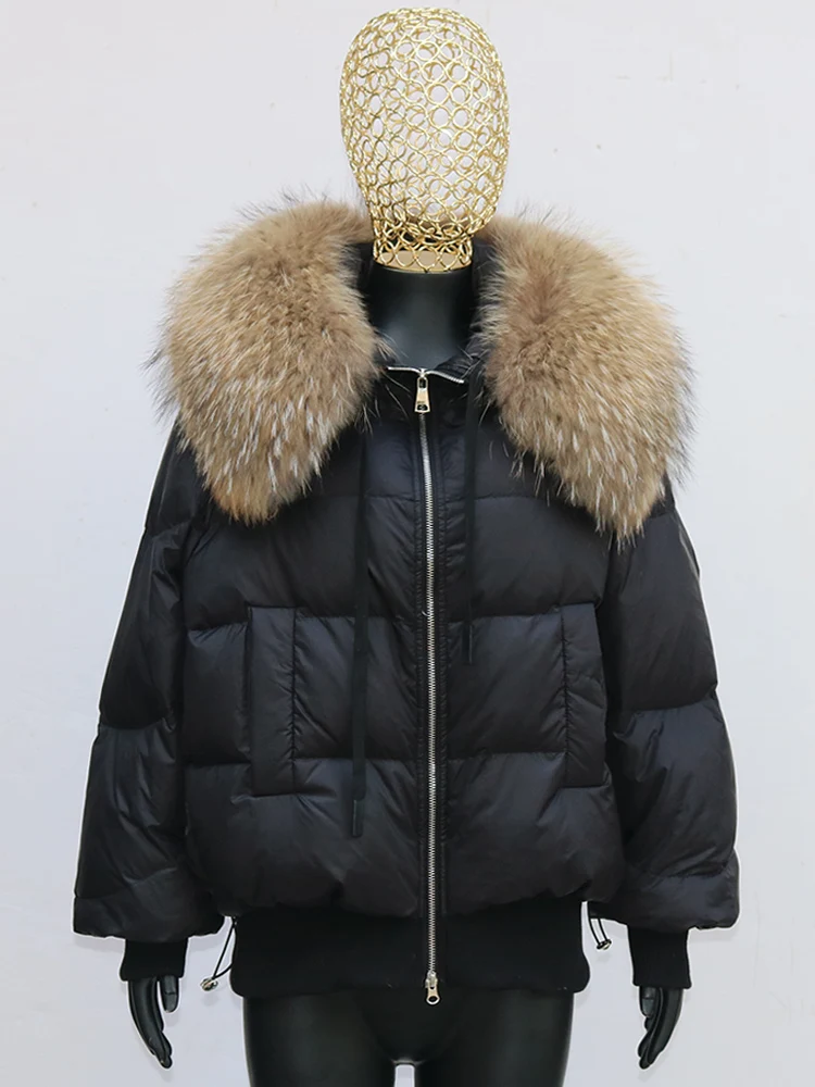 

FURSHEHE New Hot Sale Winter 90% White Duck Down Jacket for Women with Real Raccoon Fur Collar Thick Warm Female Loose Outerwear