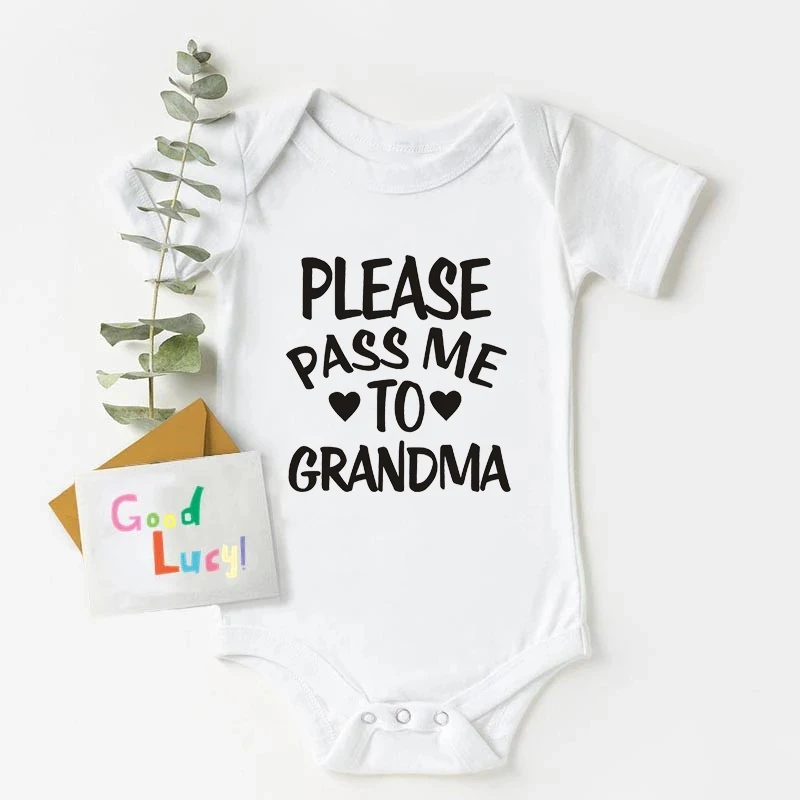 

Please Pass Me To Grandma Cute Baby Onesie Fine Gift Popular Newborn Boy Clothes Cotton Short Sleeve Toddler Girl Jumpsuit