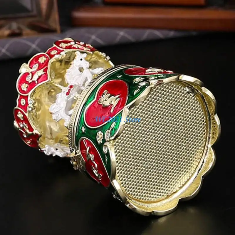 G5GC Vintage Inspired Rotating Carousel Jewelry Organiser Alloy Construction Storage Box For Necklace Earrings