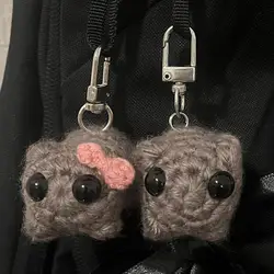 Crochet Animal Keychains Sad Hamster Plush Doll Pendants Funny Keyring Bag Accessories for Children Birthday Christmas Gifts