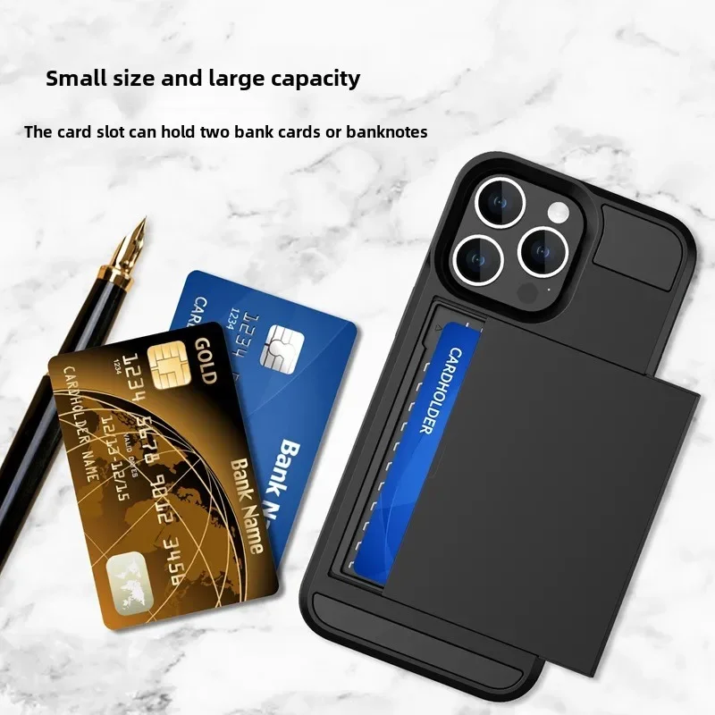 Phone Case for IPhone 16 15 14 Plus 13 12 11 Pro Max Wallet with Card Holder Slot Sliding Pocket Dual Layer Protective Cover