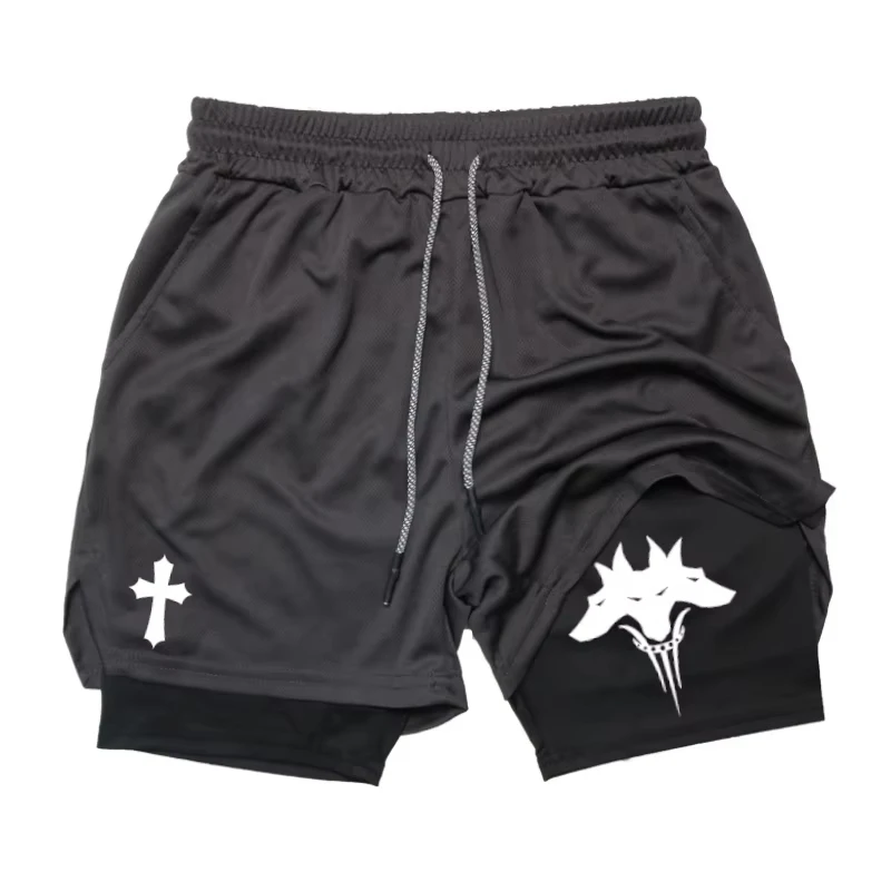 

Дышащие летние спортивные шорты 2-в-1 для мужчин, быстросохнущие шорты с карманом для тренировок и бега