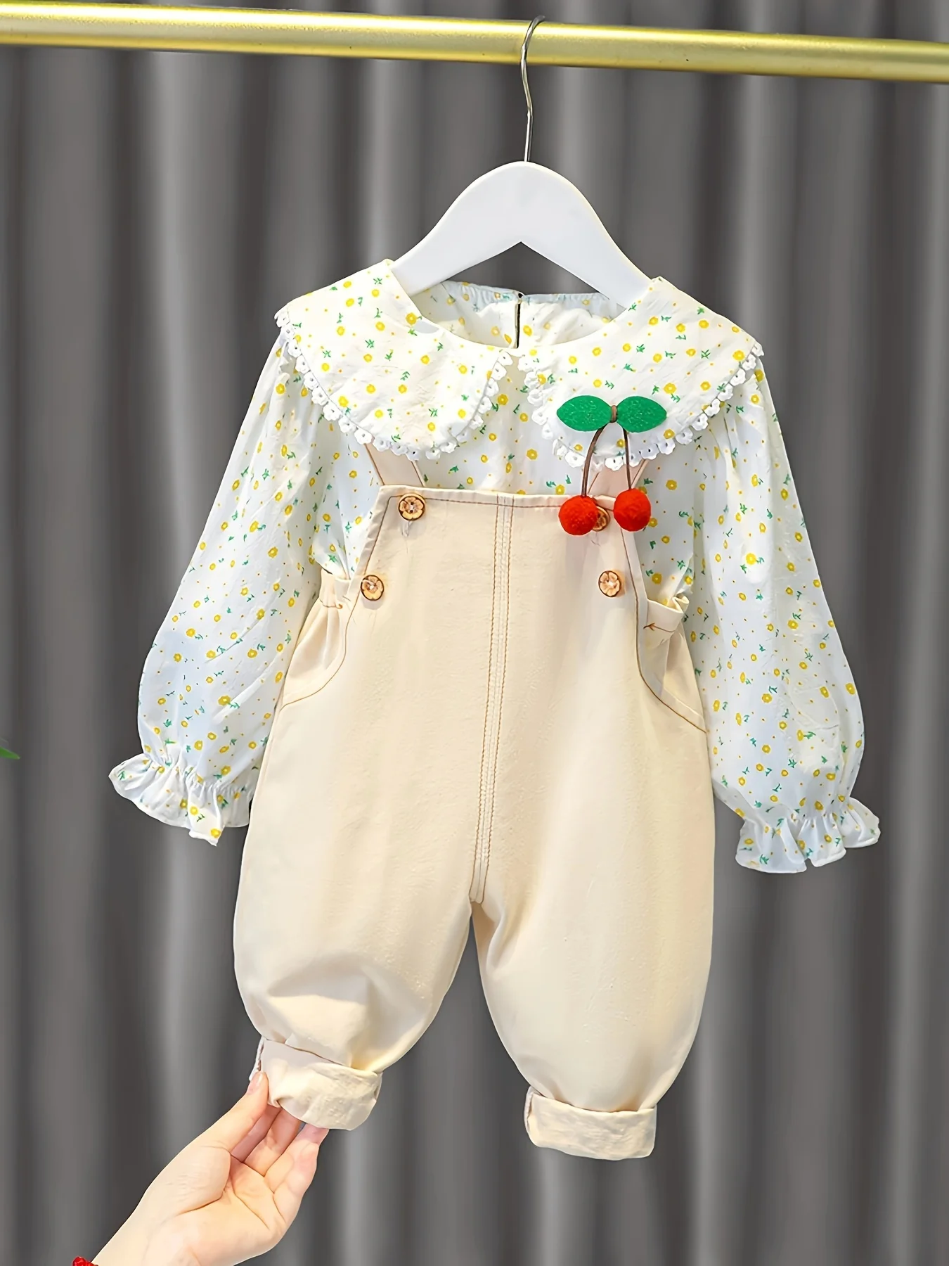New Spring Autumn Baby Outfit Long Sleeve Blouse + Suspender Overalls Two Piece Clothing Set
