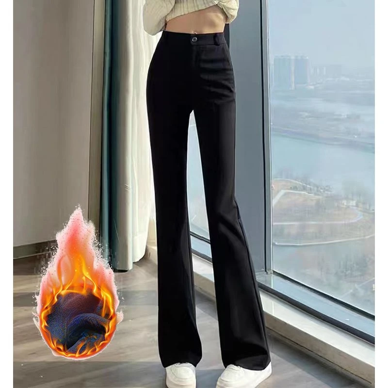 Solid Flare Women Clothing New Slim High Waist Elastic Casual Fashion Elastic Waist Plus Fleece Office Lady Comfortable Pants