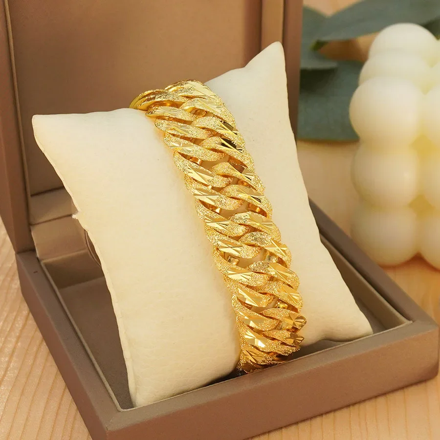 GoldAether Men's Boutique 9999 24K Real Gold Horse Whip Bracelet Twist 24k Gold 15mm Watch Chain