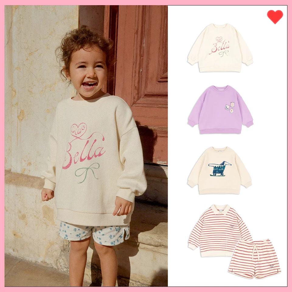 

2025 KS Kids Hoodie & Shorts Set Red Striped Letter Stamp Dog Print Long Sleeve Sweatshirt 18M-9Y for Boy Girl