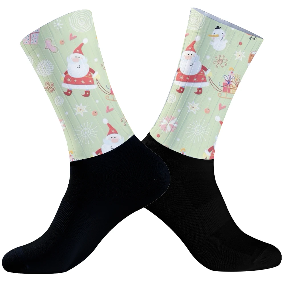 Calcetines de Ciclismo de Navidad para hombre y mujer, medias de secado rápido, cilindro medio, deportes, Fitness en el tubo, novedad