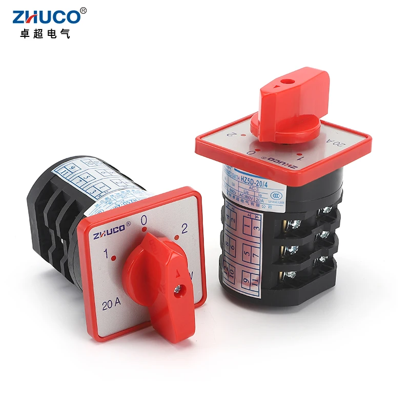 ZHUCO HZ5D-20/4 M05 M06 20A 4KW 3 Poles 12 Screws Induction Motor Reversible Transfer Switch Two Voltage Three-pole Cam Switch