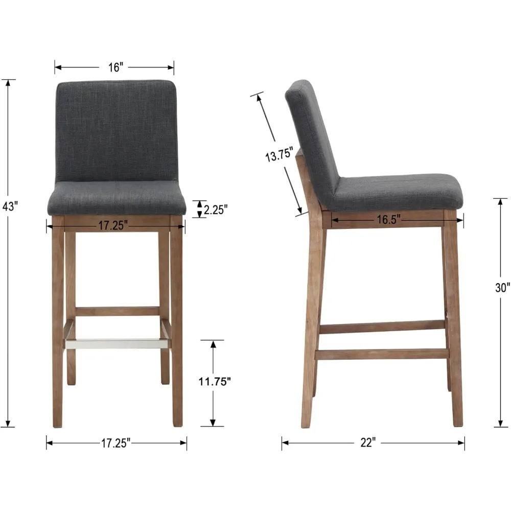 Barhocker-Set mit 2 Stück, Mid-Century Modern 30" Barhocker mit Rückenlehne