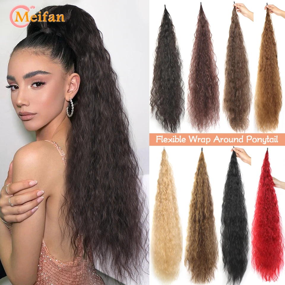 Meifan 32Inch Flexibele Wikkel Rond Paardenstaart Lange Wate Golf Gelaagde Synthetische Natuurlijke Nep Paardenstaart Haarstuk Extensions Voor Wome