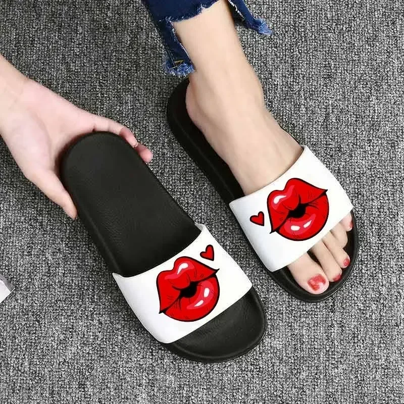 Cartoon lip Women Slippers Cute Red mouth Home Slippers Summer Sandals Slides Women Shoes Flip Flops Sandalias Mujer view 3