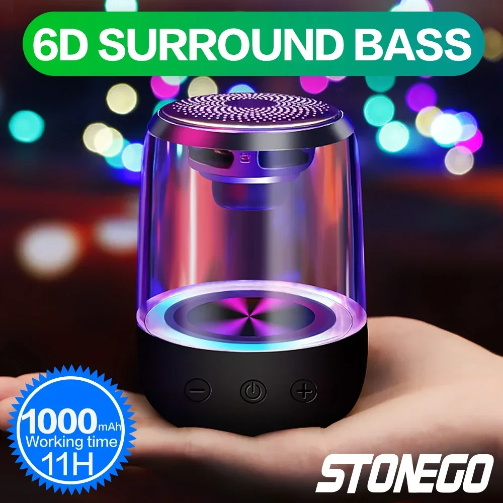 STONEGO True Wireless Stereo Speaker, Transparent Design with Breathing LED Light, TWS Bluetooth 5.0, TF Card & AUX Audio Input