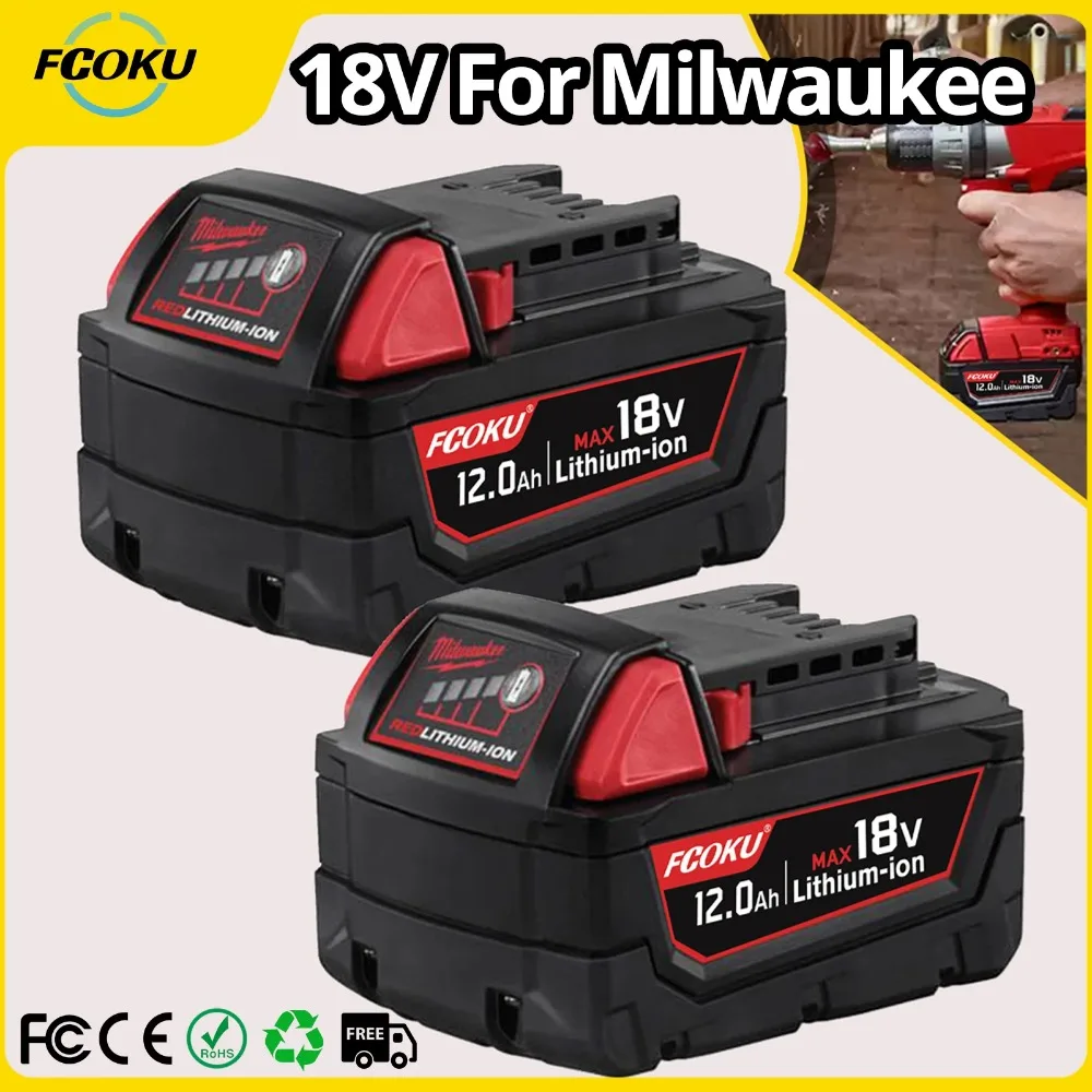 

18V 12.0Ah Replacement for Milwaukee M18 XC Lithium Battery 48-11-1860 48-11-1850 Power Tool Rechargeable Batteries With Charger