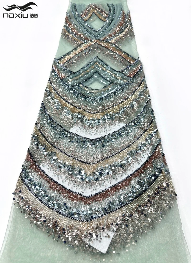 

Madison High Quality Fashion French Mesh Embroidery Sequins African Lace Luxury Nigerian Beads Heavy Lace Fabric For Dress