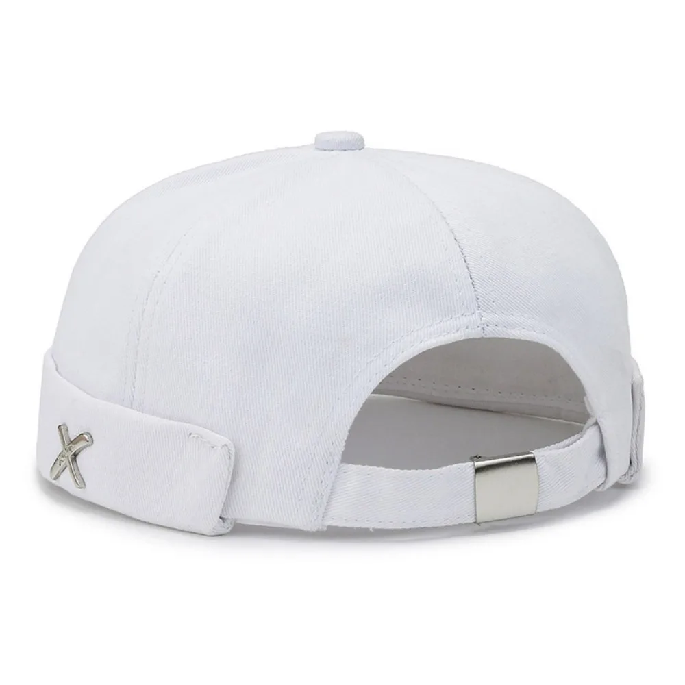 Fashion Vintage Dome Melon Cap Hip Hop Metal X Logo Beanie Hat Solid Color Retro Brimless Hat All-match
