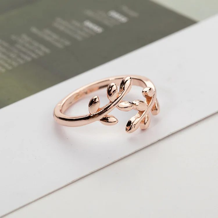 Olive Tree Branch Leaves Rings For Women Men Open Adjustable Ring Plant Female Knuckle Finger Wedding Band Boho Jewelry