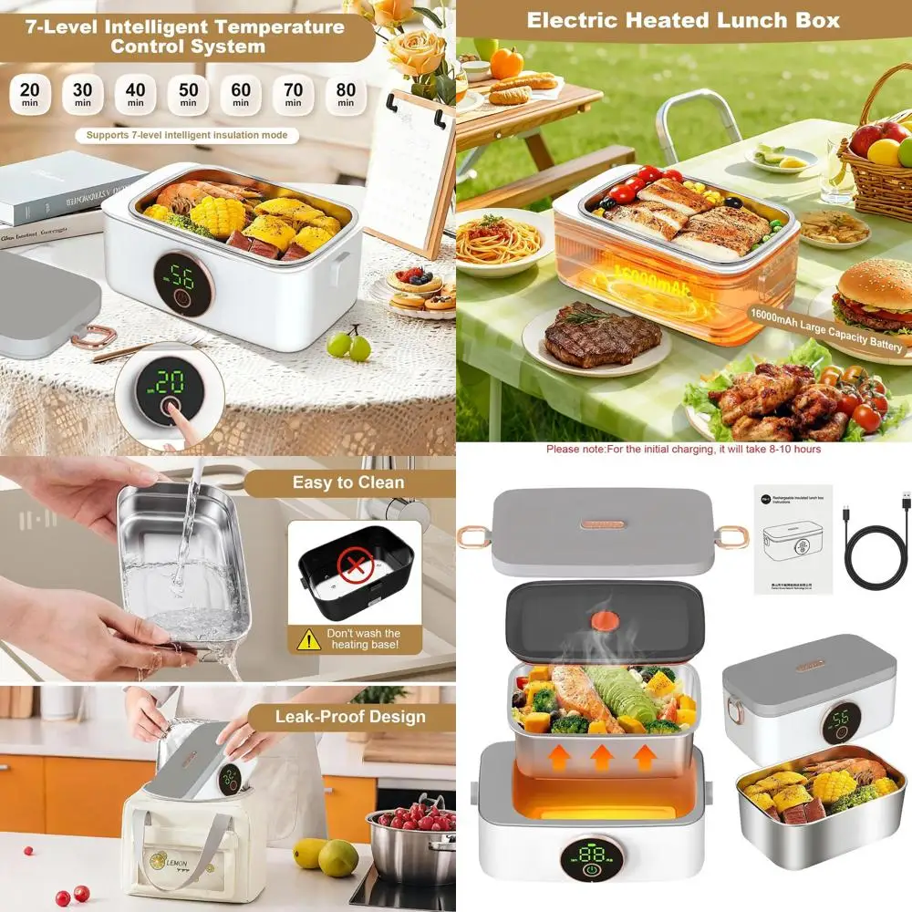 

Portable 1L Electric Lunch Box with Self-Heating, Cordless, Ideal for Office, Travel, Camping, and Parties, 158°F Temperature Co