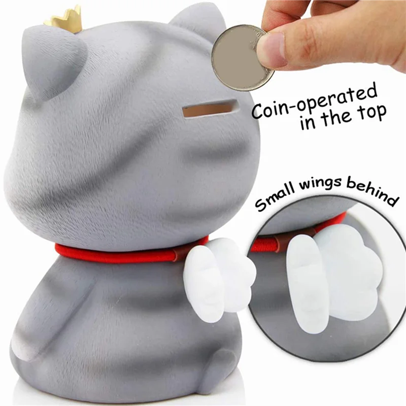 Y50A-2X Banco de ahorro decorativo de gato lindo, hucha para decoración del hogar, hucha para dinero, ayuda a formar hábitos de dinero derecho, ojos cerrados