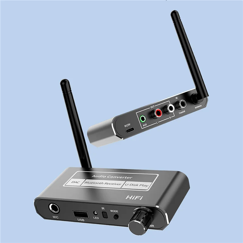 2X محول HIFI DAC لاسلكي بلوتوث 5.2 استقبال الصوت محوري إلى R/L 3.5 مللي متر Aux محول مع U القرص اللعب Mic-Y47A