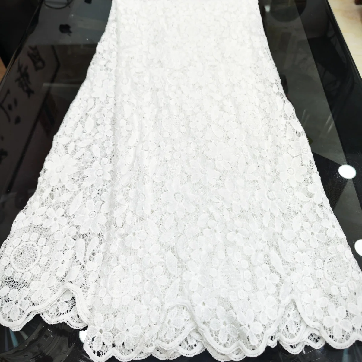 

White African Lace Fabric 2023 High Quality Nigerian Guipure Cord Lace Fabric Water Soluble Lace Fabric For Woman Dress LJFT2308