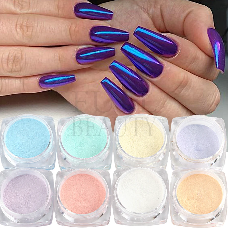 1 zestaw holograficzny Nail Art brokat lustro w proszku Chrome pył efekt pigmentu na lakier żelowy UV Manicure zestaw do dekoracji NLCGH01-08