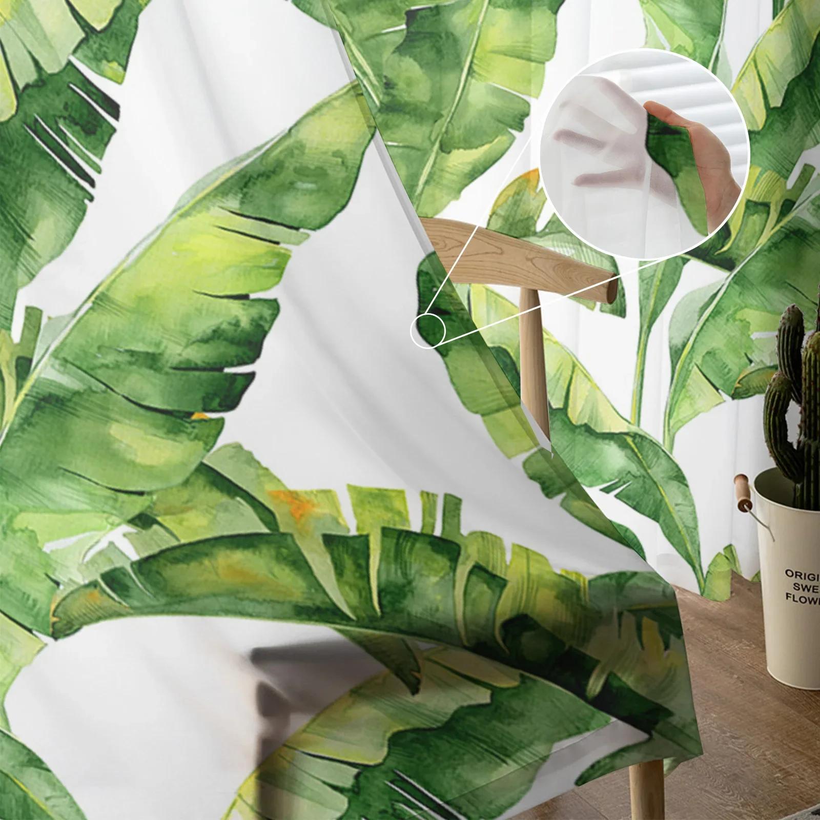 Imagem -05 - Folha de Banana Tropical Planta Chiffon Sheer Cortinas para Sala Estar Quarto Cozinha Decoração Janela Voiles Organza Tule Cortina