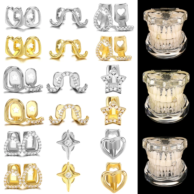 New Hip Hop Teeth Grillz Men Women Iced Out Hollow Single Double Teeth Cap Dental Grill Punk Rapper Cap Halloween Cosplay