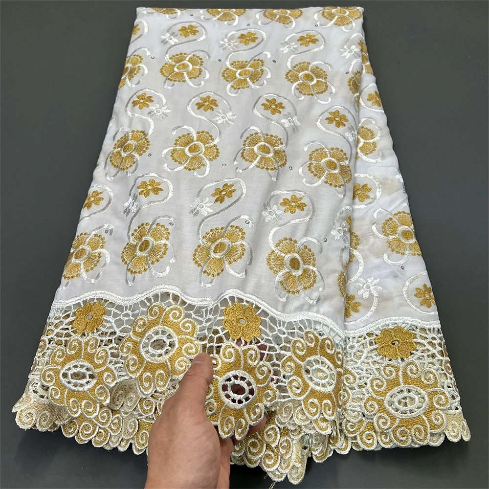 Latest 2024 African Tulle Lace Fabric, Cotton Embroidery, French Wedding Prom Dresses, Damask Golden, 5Yards, High Quality