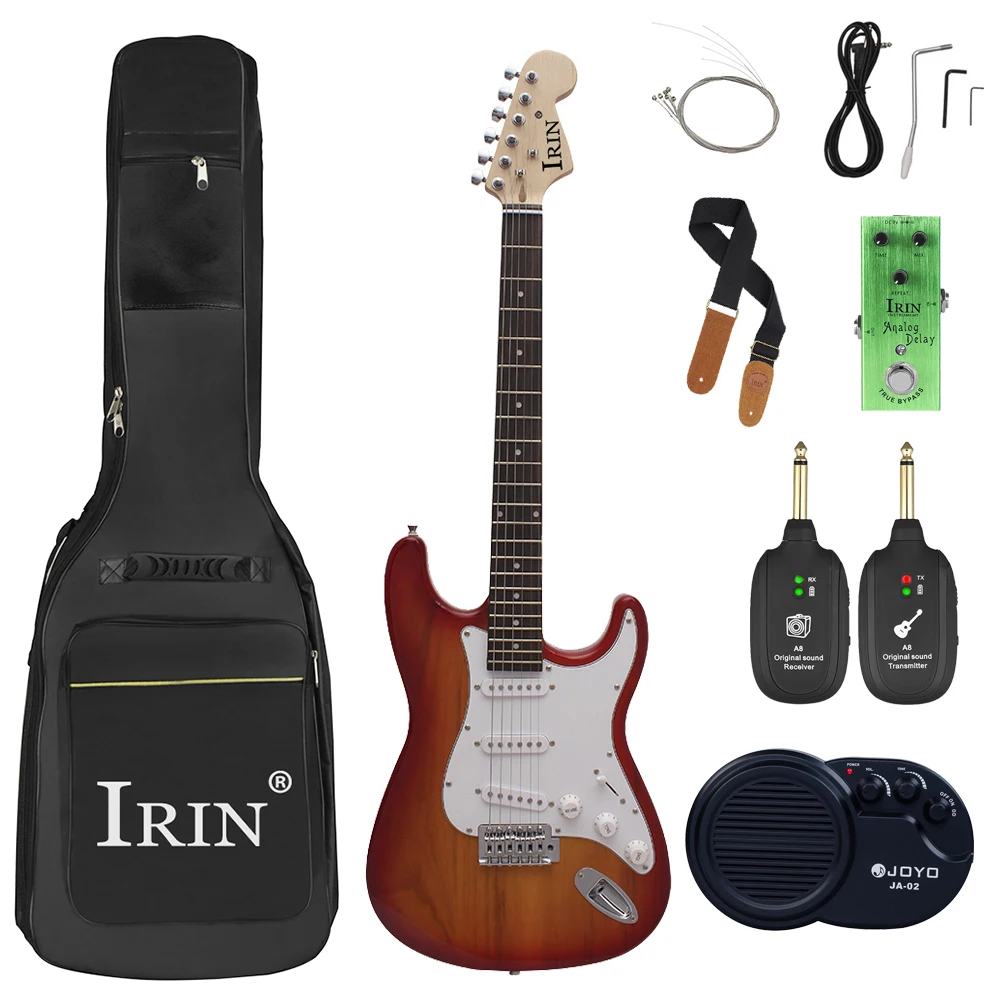 

IRIN 6 Strings 22 Frets ST Electric Guitar 39 Inch Maple Body Electric Guitarra With Amp Pedal Wireless Transmitter Receiver