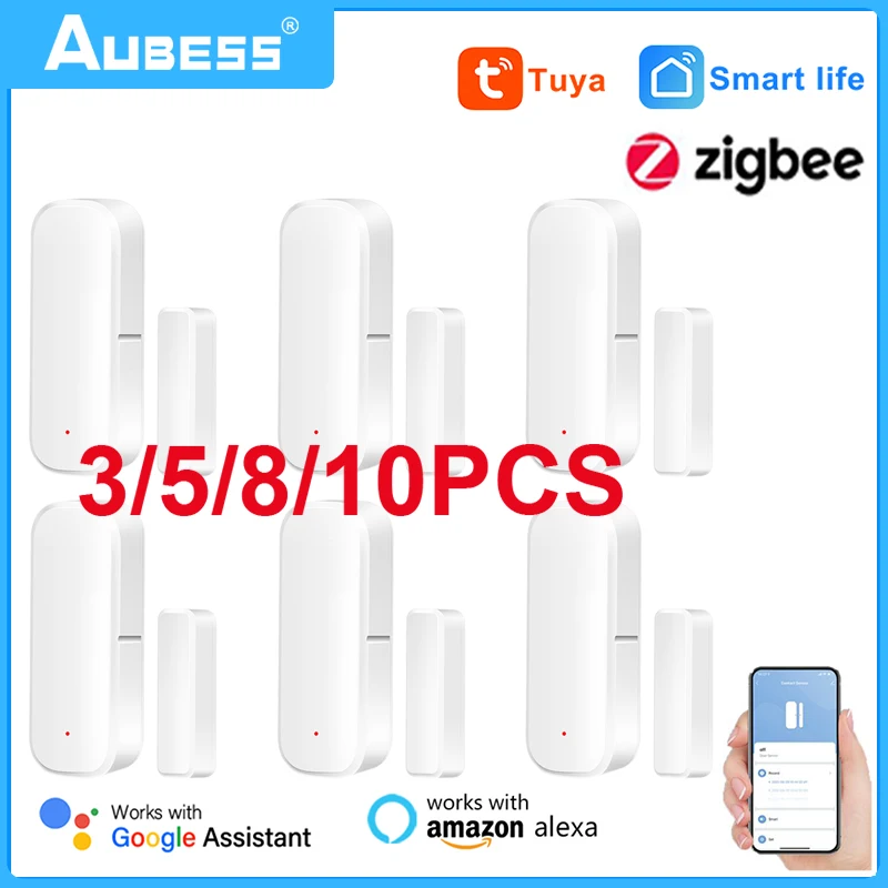 Tuya Zigbee-Sensor Automático de Porta Deslizante, Segurança Doméstica Inteligente, Detector de Janelas, Contato Magnético, Suporte Alexa e Google