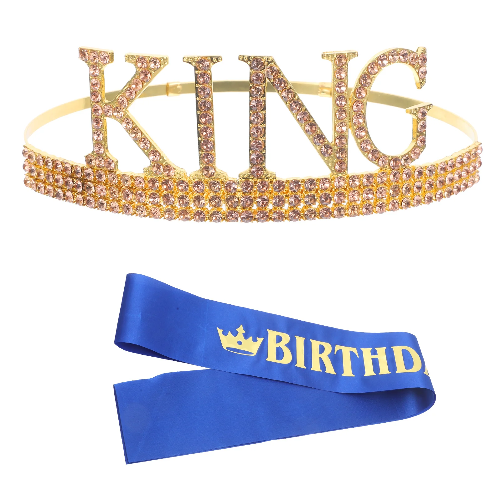 1Set Crown Sjerp Koning Strass Verjaardagsfeestje Prom Kostuum Accessoires Stabiele Hoofdtooi voor Mannen Vrouwen