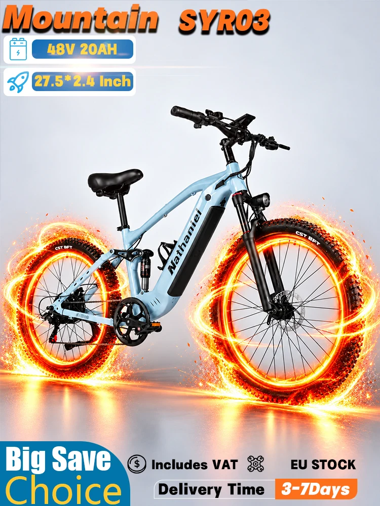 Erwachsenen-Outdoor-Elektrofahrrad 48V20Ah mit abnehmbarem Akku, E-Bike mit 27,5*2,4" Reifen, Offroad-Elektrofahrrad, Dual-Federung, Soft-Tail-Mountainbike-Design