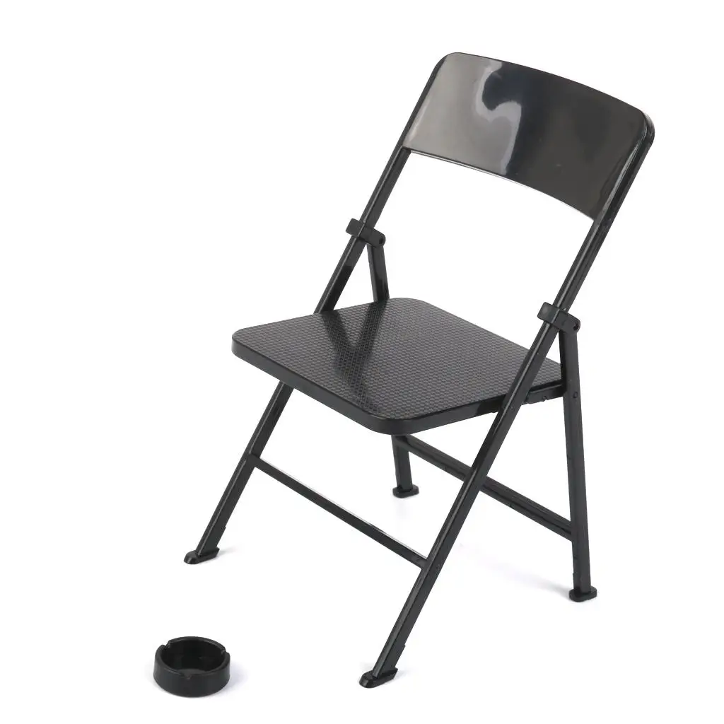 Magideal cadeira dobrável em miniatura, escala 1/6, com cinzeiro, para bonecas, casa de bonecas, sala de estar, quintal, decoração de móveis de praia