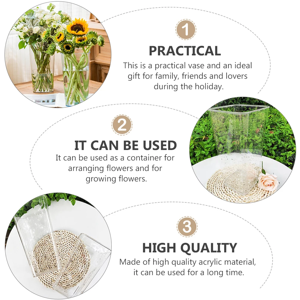 

Acrylic Flower Vase Small Size Transparent Square Bucket for Arranging Flowers Home Decoration Bedroom Office Use