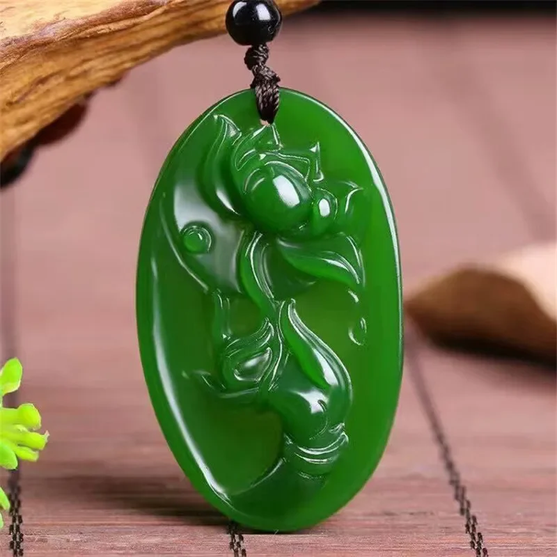 Natural Green Hand-carved Bergamot Lotus Jade Pendant Fashion Boutique Jewelry Men and Women Necklace Gift Accessories