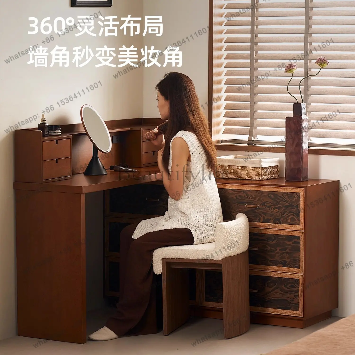 Dresser, chest of drawers, integrated corner dressing table, second-hand bedroom, solid wood storage