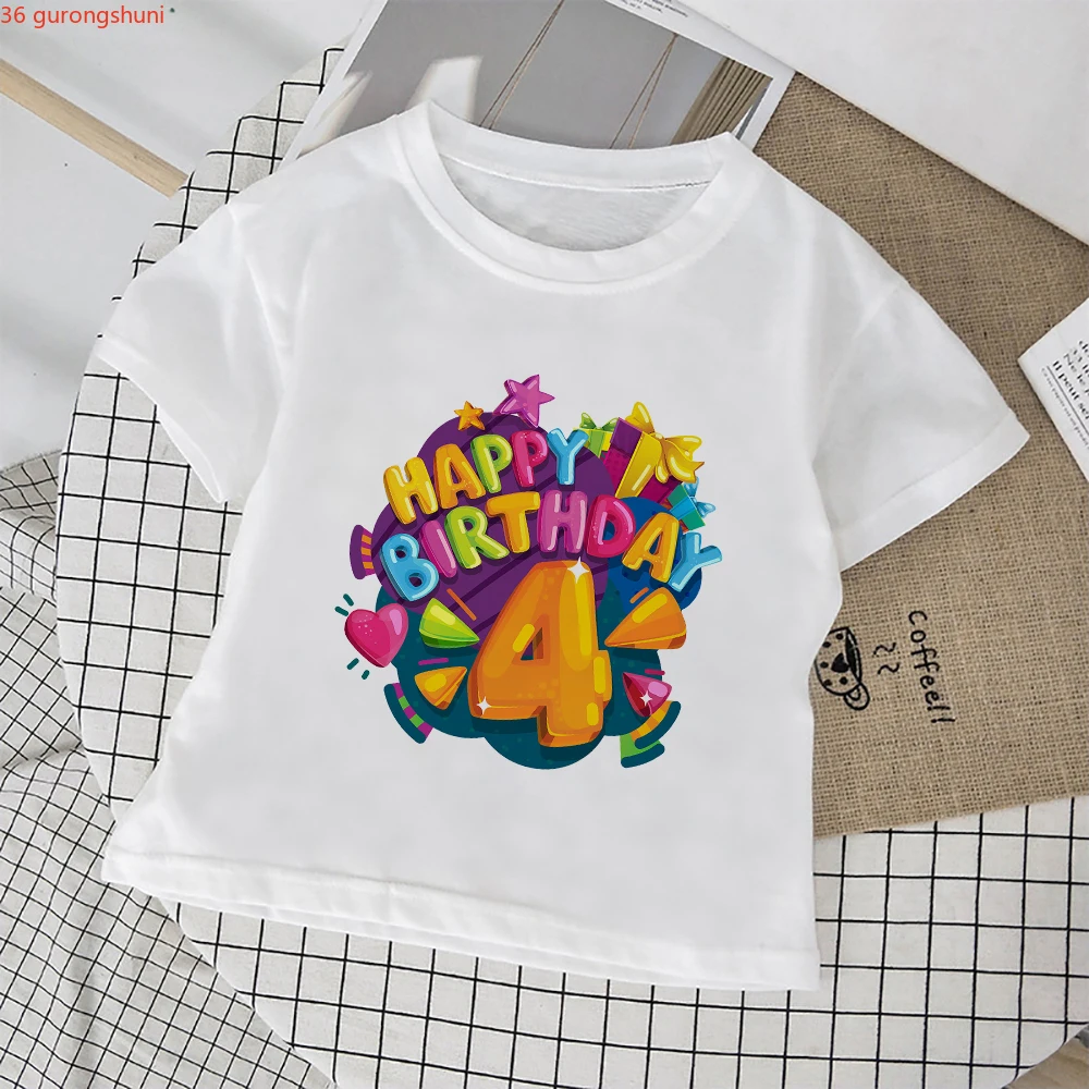 

Number 3 4-10th Happy Birthday Girl T Shirt Fashion European Trend Kids T-shirt Summer Casual Children Clothes Toddler