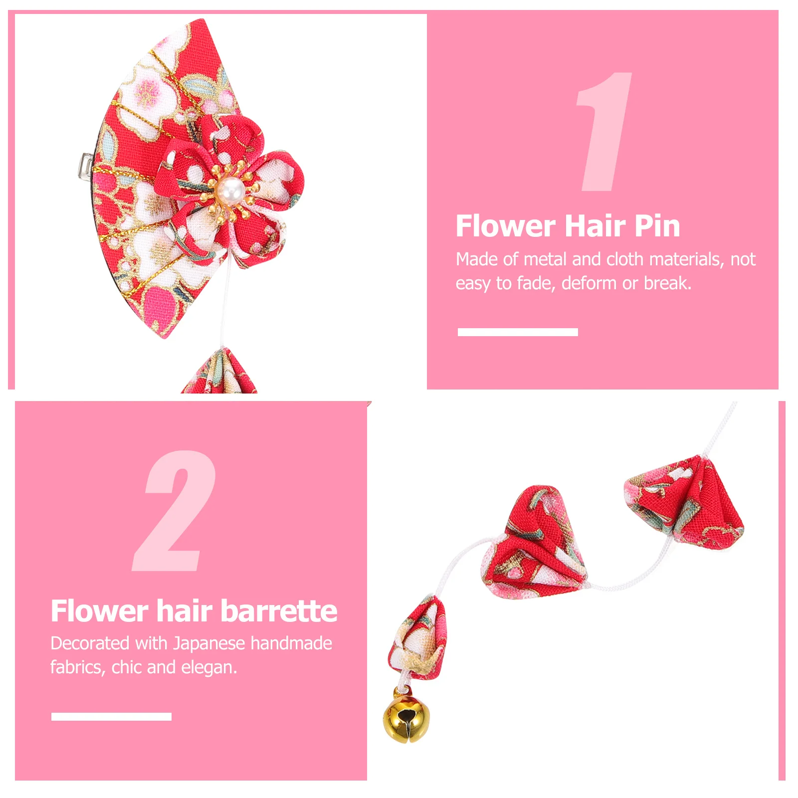 

1Pair Fan Bell Hair Clip Japanese Flower Hairpin Traditional Kimono Hair Ornament for Women Girls Special Occasion