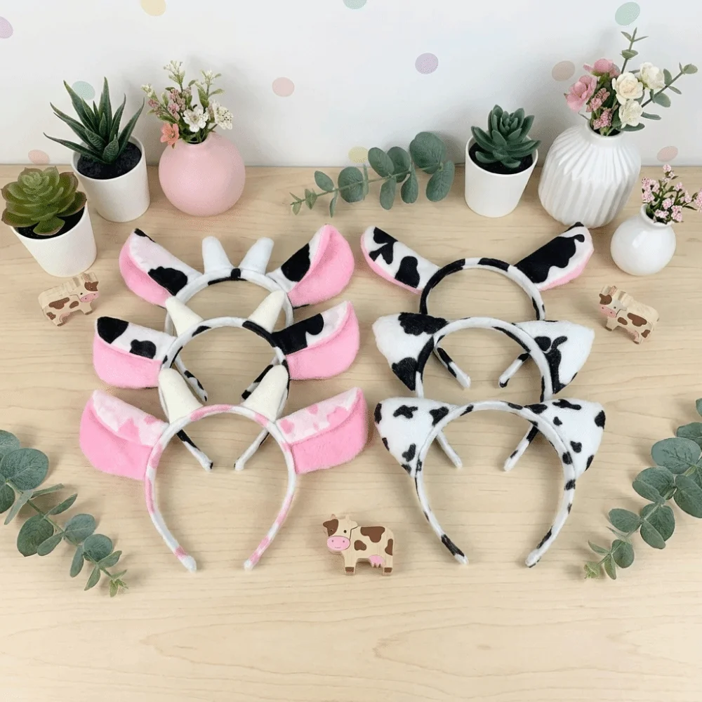 Funny Polyester Cow Horn Headband Non-Slip Hair-Pressing Animal Ears Hair Hoop Soft Multi-style Dairy Cow Hairband Makeup Use