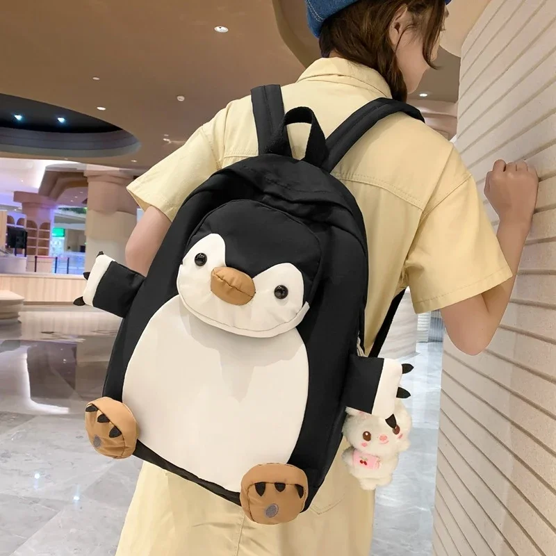 Women\'s Backpack Large Female Rucksack Backpacks for School Teenagers Girls 2024 Cute Cartoon Penguin Student Korean Bagpack