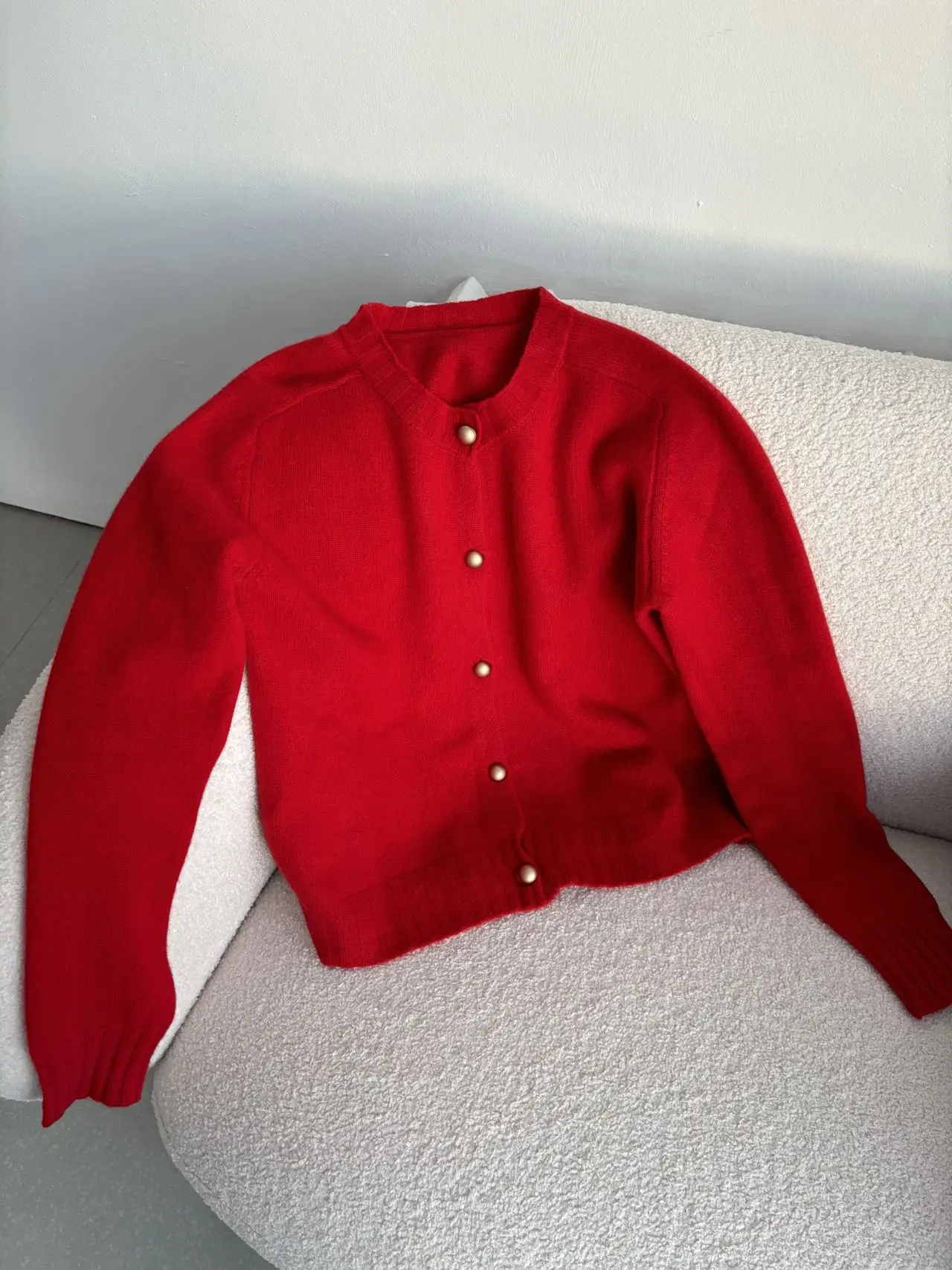 Women\'s Casual Solid Color round Neck Long Sleeve Loose Cardigan Sweater 100% Wool Comfortable Knitwear for All Seasons