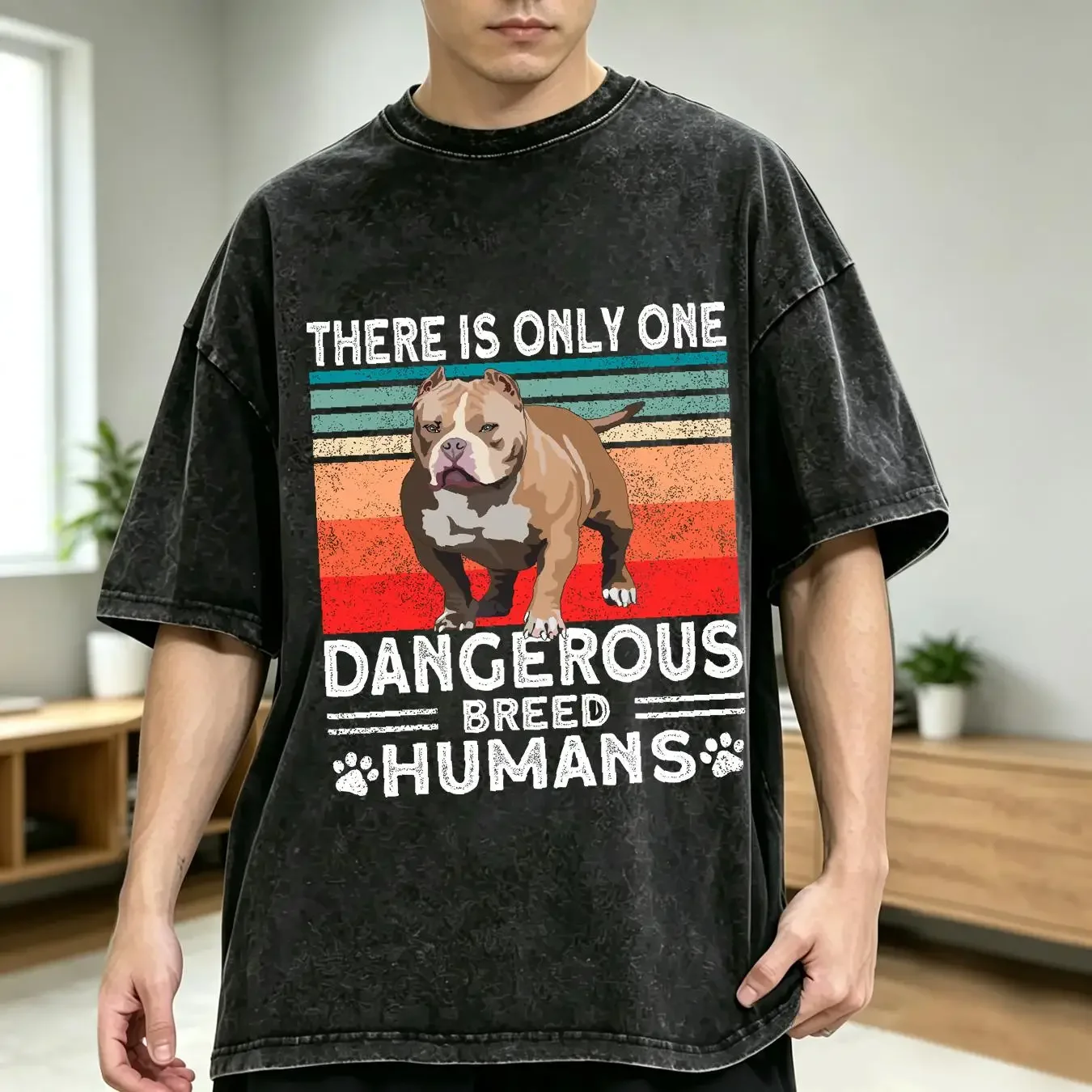 washed T Shirt Bully XL Pitbull Only Dangerous Breed Humans American  vintage Washed Soft Comfortable Breathable Casual