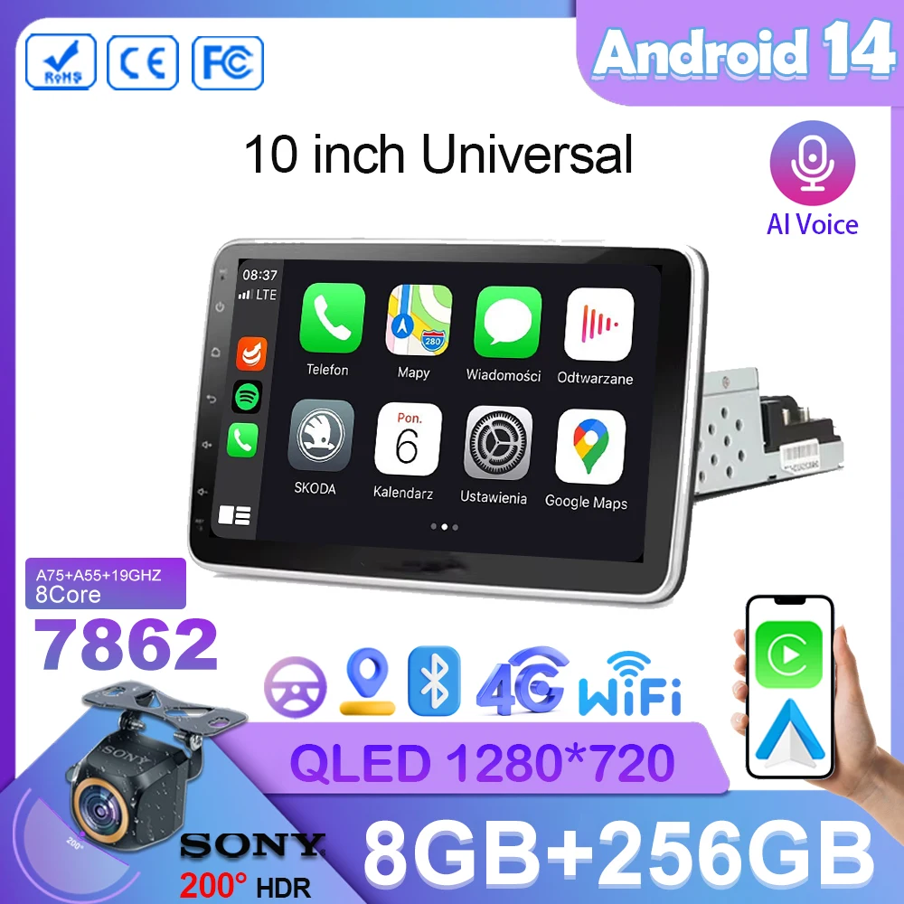 10 inch Universal 1 Din Android Carplay Universal Car Stereo Auto Multimedia Player Stereo Monitor Video GPS Navigation WIFI DVD