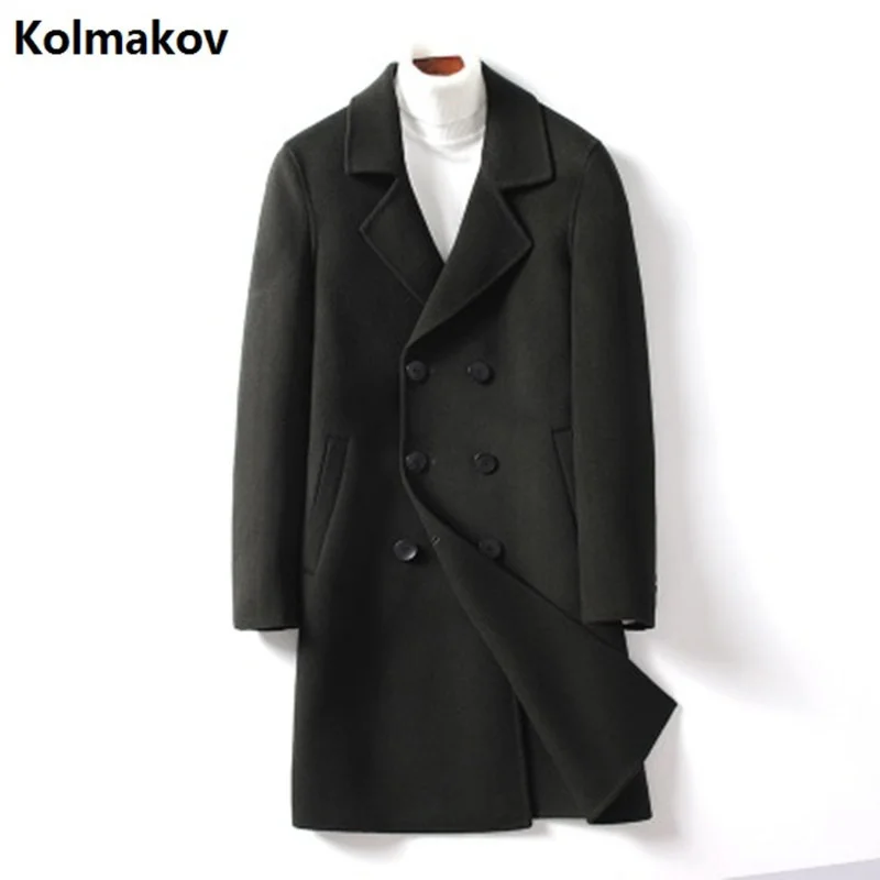 

2024 Winter Men's Long Double sided wool coat turndown collar casual woolen overcoat high quality breasted trenchcoat men