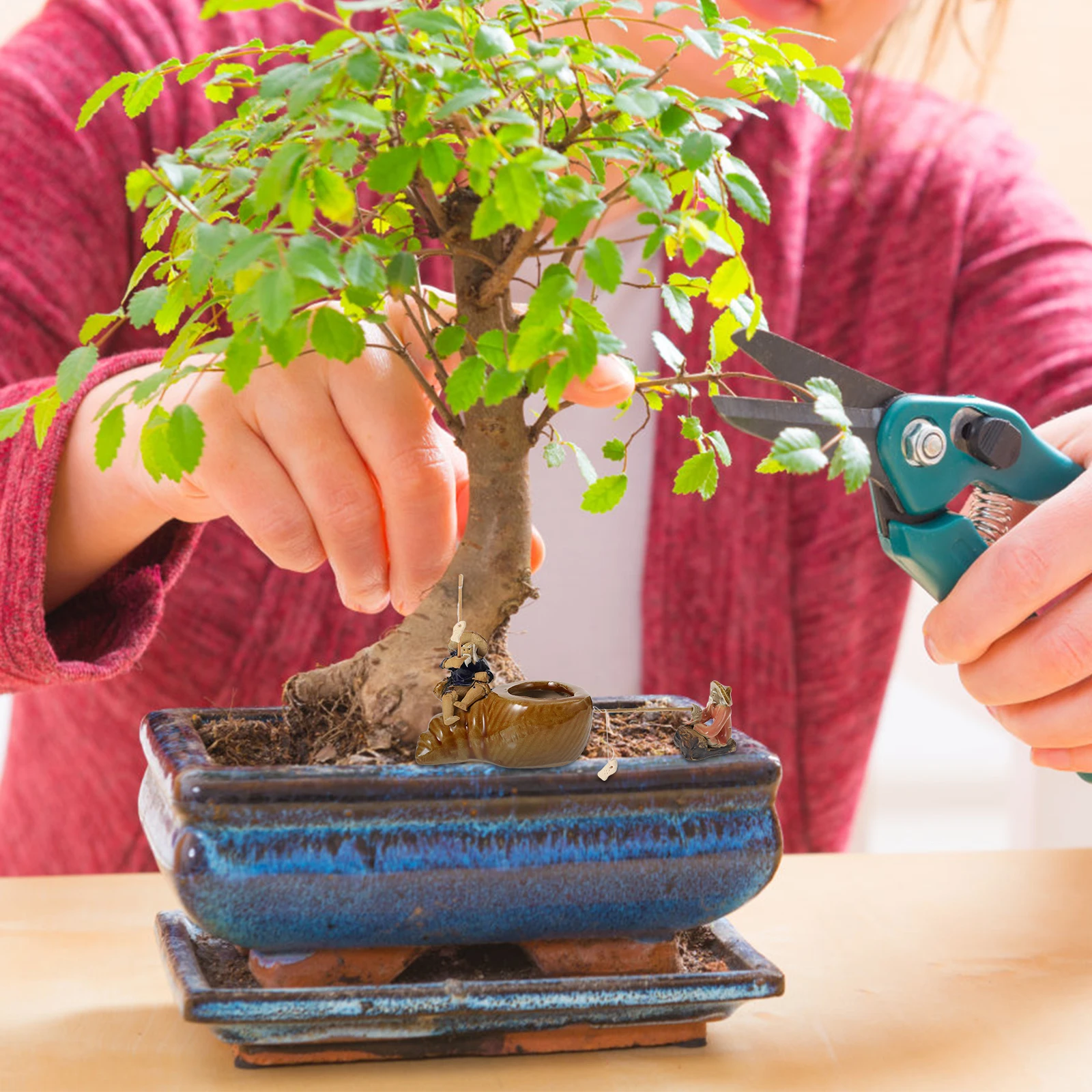 

2Pcs Fisherman Fishing Ornaments High-Quality Ceramic Aquarium Decorations Non-Fading Safe Healthy Gift Bonsai Adornments